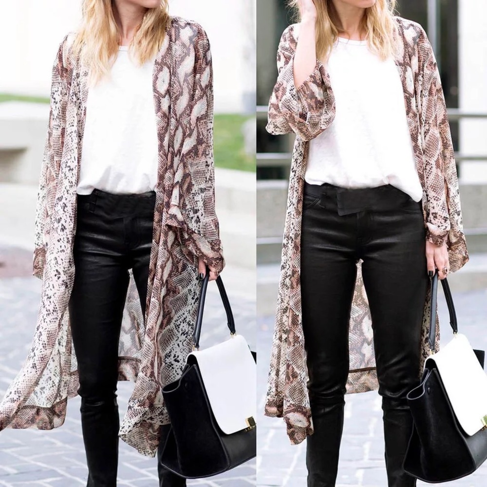 Zea Long Snakeskin Bell Sleeve Kimono Duster - Picture 3 of 5